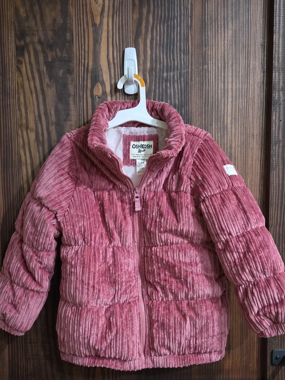 Girls Pink Corduroy Puffer Jacket Sz 6x